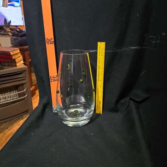 Southern Living At Home Handmade Vase 11" Green Polka Dot Pattern Clear Glass Po - Picture 5 of 9
